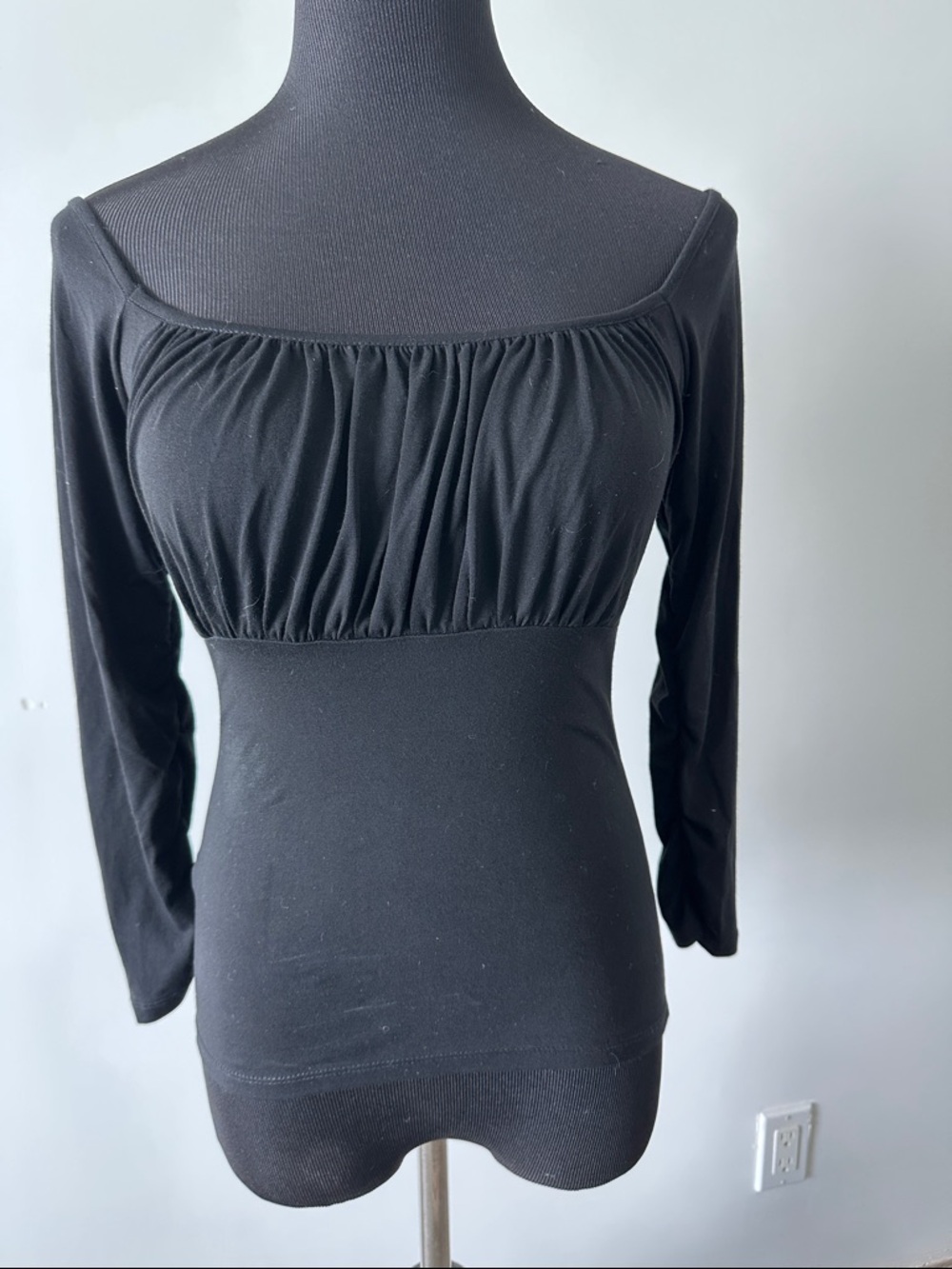 Zara Black Gathered Long-Sleeve Top